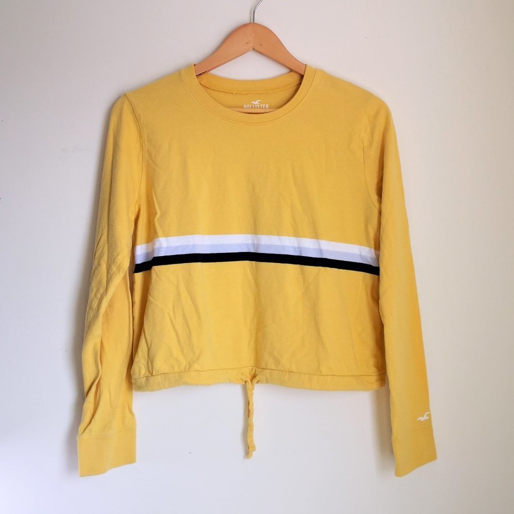 Hollister Cotton Cropped Boyfriend Top With Drawstring Yellow Size M